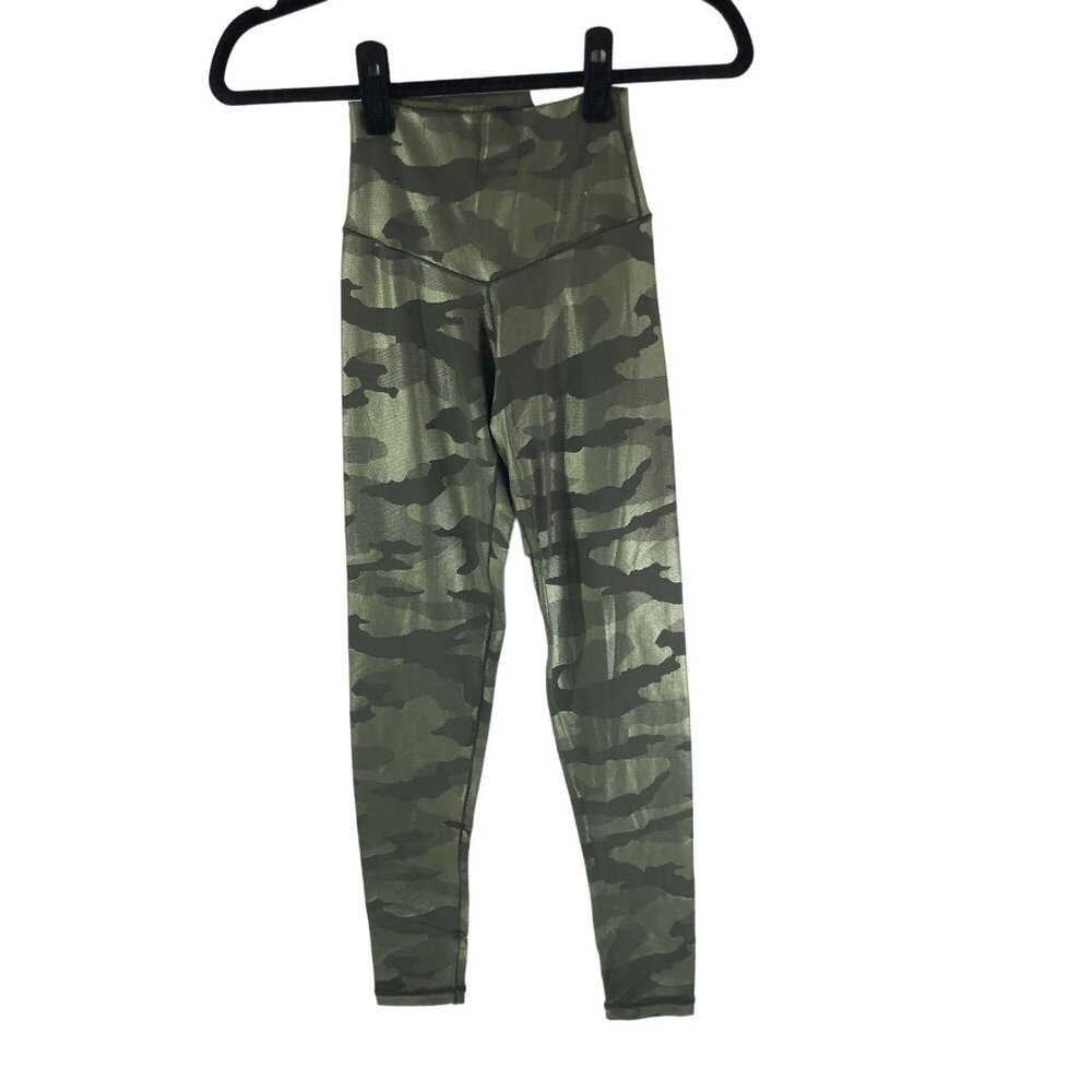 Aerie Offline Real Me 7/8 High-Rise Camo Leggings Metallic Shine Green XS